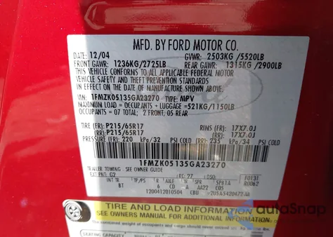 2005 Ford Freestyle Sel from USA, damaged, VIN 1FMZK05135GA23270